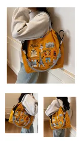 Large capacity canvas tote bag featuring Paris embroidery and chic braided strap.