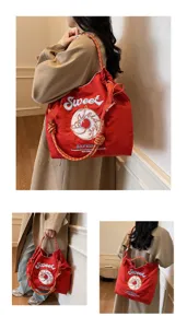 Japanese embroidered nylon women large handbag casual shoulder donut tote shopping bag