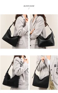 Women vintage frosted leather underarm shoulder bag casual commuting dumpling handbag detail.