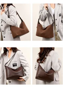 Retro brown suede shoulder bag for women, casual commuting underarm dumpling handbag.