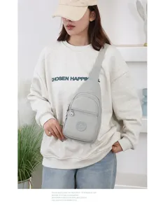 Casual nylon sling bag for women, lightweight solid color chest crossbody daily bags.
