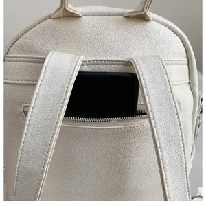 White PU leather women backpack casual travel daypack daily commute school bookbag style