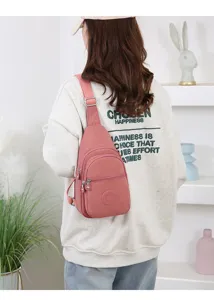 Casual women nylon chest bag pink sling crossbody bag with zipper pockets for daily travel.