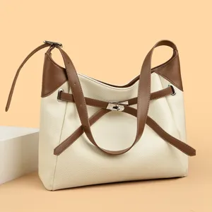 Women Casual PU Leather Tote Bag Large Capacity Commuter Shoulder Bag Minimalist Contrast Color Underarm Bag Fashion Handbag