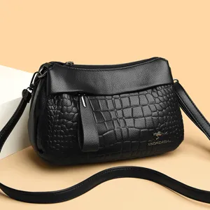 Women's PU Leather Crossbody Bag Crocodile Pattern Urban Minimalist Shoulder Bag Small Square Handbag Daily Purse