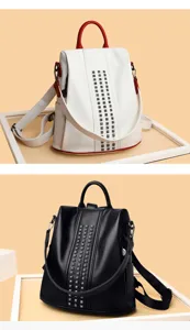 Women contrast color backpack fashion anti-theft shoulder travel school bag daily casual use