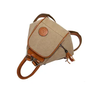 Stylish women canvas backpack multi-function casual shoulder bag travel daypack khaki bag