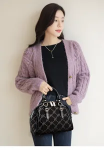 Elegant black rhinestone shell handbag for women, spacious daily commuter shoulder bag stylish.