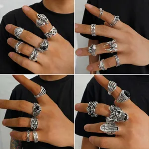 Punk Vintage Gothic Totenkopf Schlangen Ring Set Halloween Schmuck fur Damen Herren