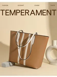 Classic retro brown tote bag with dual shoulder straps for women commuting and daily use.