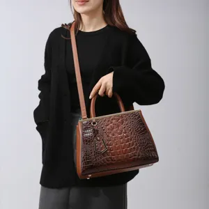 Donna moda motivo coccodrillo borsa a mano manico spalla tracolla elegante marrone tote