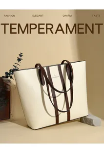 Elegant women's PU leather tote bag, large capacity shoulder bag for daily commute and fashion.