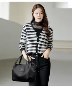 Classic black soft leather women handbag large capacity casual tote bag for daily commuting work
