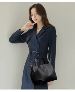 Classic soft leather women handbag, solid color crossbody bag with large capacity for daily work.