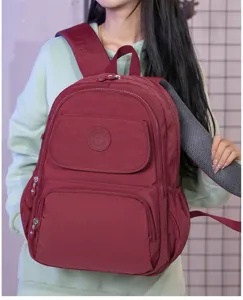 Femme casual nylon sac a dos multicouche cartable voyage daypack rouge mode elegant chic