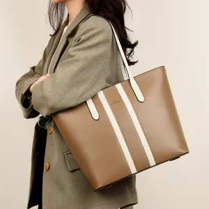 Women brown leather tote bag retro stylish shoulder handbag large capacity commuter bag