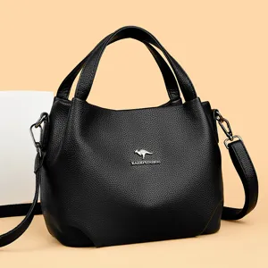 Women's Soft Leather Tote Bag Large Capacity Commuter Handbag Solid Color Casual Crossbody Bag Top Handle Shoulder Bag
