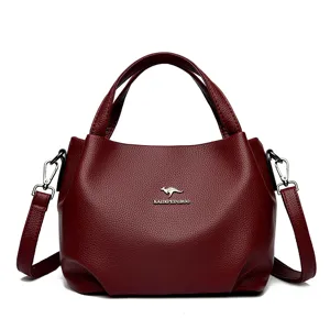 Soft leather tote bag for women large capacity casual shoulder bag solid color commuting handbag