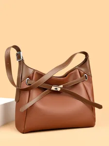 Women's autumn winter large capacity shoulder tote bag stylish color block leather commuting bag