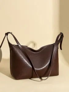 Women Casual PU Leather Shoulder Bag Vintage Solid Color Commuting Hobo Dumpling Bag Daily Versatile Handbag