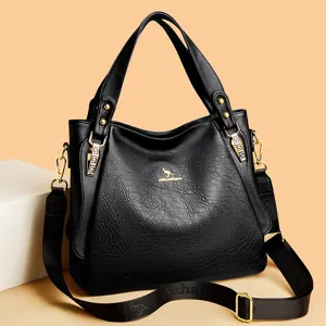 Women Large Capacity PU Leather Handbag Casual Soft Tote Bag Urban Minimalist Shoulder Crossbody Bag Daily Purse