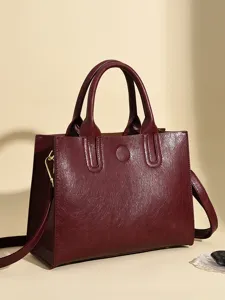 Retro oil-wax leather tote bag for women, stylish minimalist top handle shoulder crossbody bag.