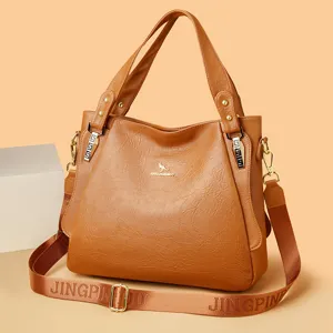 Large capacity vintage PU leather tote bag soft shoulder crossbody handbag for women daily use