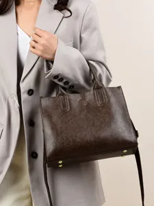 Retro oil-wax leather tote bag, elegant women's handbag, casual commuter shoulder crossbody.