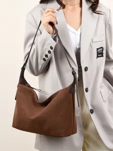 Women Brown Suede Hobo Bag Vintage Underarm Shoulder Handbag Chic Casual Daily Tote