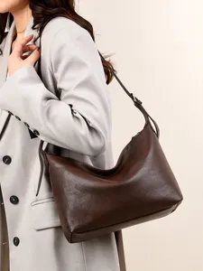 Women retro brown shoulder bag underarm hobo dumpling handbag casual for daily use