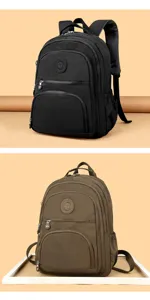 Classic nylon backpack with multiple compartments, durable school bag for students and travel.