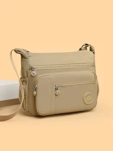 Women nylon multi-pocket casual crossbody shoulder bag in light khaki main product view