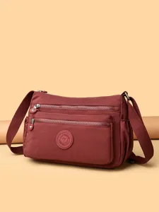 Women's nylon crossbody bag casual multi-pocket shoulder bag dark red daily commuter handbag
