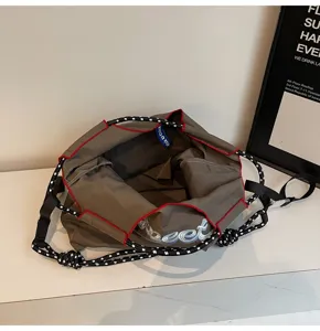 Japanese style embroidered nylon women tote bag casual drawstring shoulder bag handbag