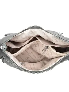 Grey nylon shoulder crossbody bag interior multi-pocket casual daily tote for women
