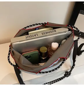 Japanese embroidered nylon women's large handbag, minimalist shoulder bag, casual tote bag.