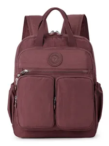 Zaino in nylon a tinta unita con tasche multiple, zainetto da viaggio casual e per scuola.