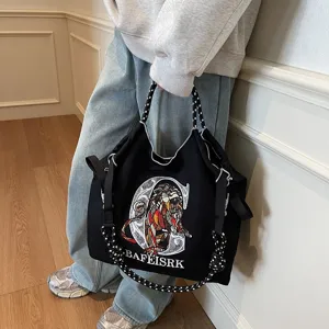 Canvas tote bag for women large capacity embroidered shoulder bag casual commuter shopping bag
