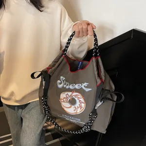 Japanese style embroidered nylon women large tote bag casual minimalist shoulder bag shopping bag