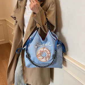Japanese embroidered nylon women large tote bag casual simple shoulder bag for daily use
