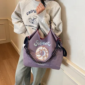 Japanese embroidered nylon tote bag women large capacity shoulder bag casual shopping bag