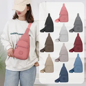 Women Lightweight Nylon Chest Bag Casual Solid Color Crossbody Bag Multi-Pocket Travel Daily Shoulder Bag