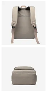 Casual grey backpack detail view showing adjustable straps and durable construction design.