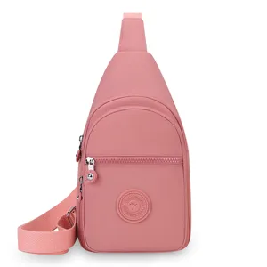 Stylish women's nylon sling bag pink lightweight casual crossbody chest bag for daily travel