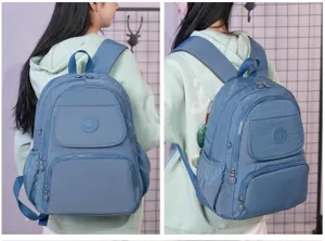 Casual nylon travel backpack, lightweight multi-layer daypack for daily commuting use.