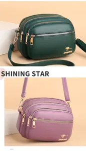 Detailansicht der weichen Ledertasche mit mehreren Fächern, Reißverschlüssen und Metallteilen.