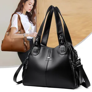 Elegant women leather tote bag large capacity shoulder handbag daily fashion purse black