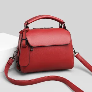 Red leather handbag for women top handle shoulder bag casual crossbody bag stylish purse