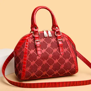 Red rhinestone dome handbag, large capacity stylish shoulder crossbody bag for women.