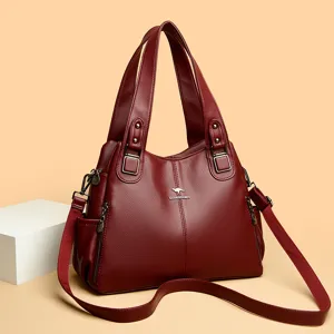 Women large capacity tote bag stylish leather shoulder messenger handbag main product view